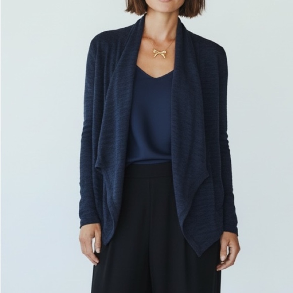Nordstrom CASLON Open Draped Waterfall cotton Navy black Cardigan Classic basic